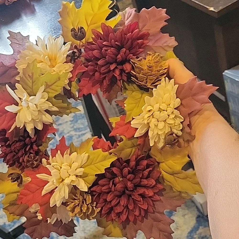 Autumn Harvest Pumpkin Spice Decor Set, Never Used,bowl Filler/ Sign/2 Silk Ring